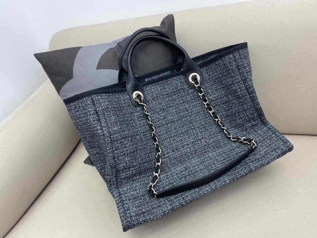 Deauville Tweeds Fabrics Large Shopping Shoulder Bag Tote Bag A66941 Dark Gray 